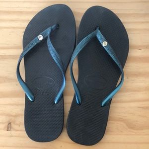 Blue slim Havaianas with gem size 37-38